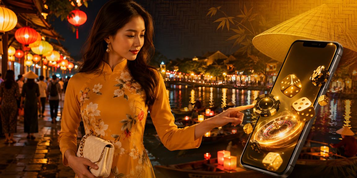Người chơi đang sử dụng ứng dụng casino trên điện thoại tại Hội An